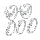 Women Crystal Joint Knuckle Nail Ring Alloy Shiny Star Moon Shape Set of 5 Pcs