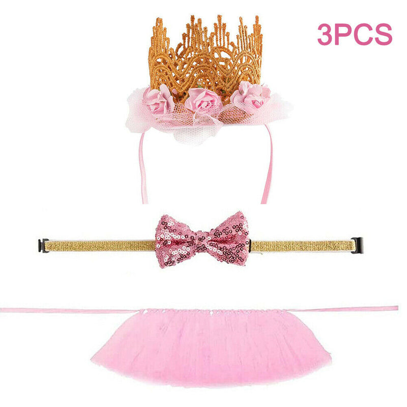 Puppy Dog Birthday Set Tutu Skirt Party Supplies Cute Cat With Bow Tie Crown Hat