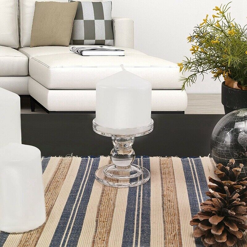 Clear Glass Pillar Candle Holder, Dual Use Taper Candle Stand for Pillar or B7G9