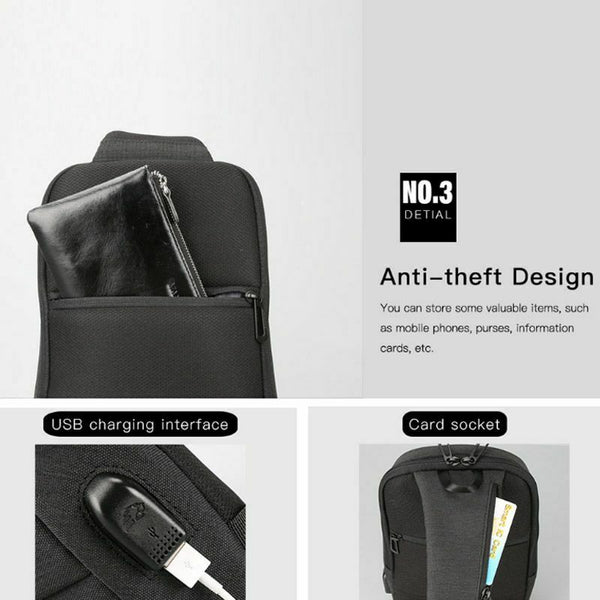 Kingsons USB Chest Bag Men Crossbody Bags Small Shoulder Bag For Male Bicyc T5O1