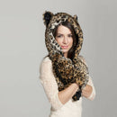 Warm Animal Fluffy Plush Cap Ear Hood Shawl Glove Unisex