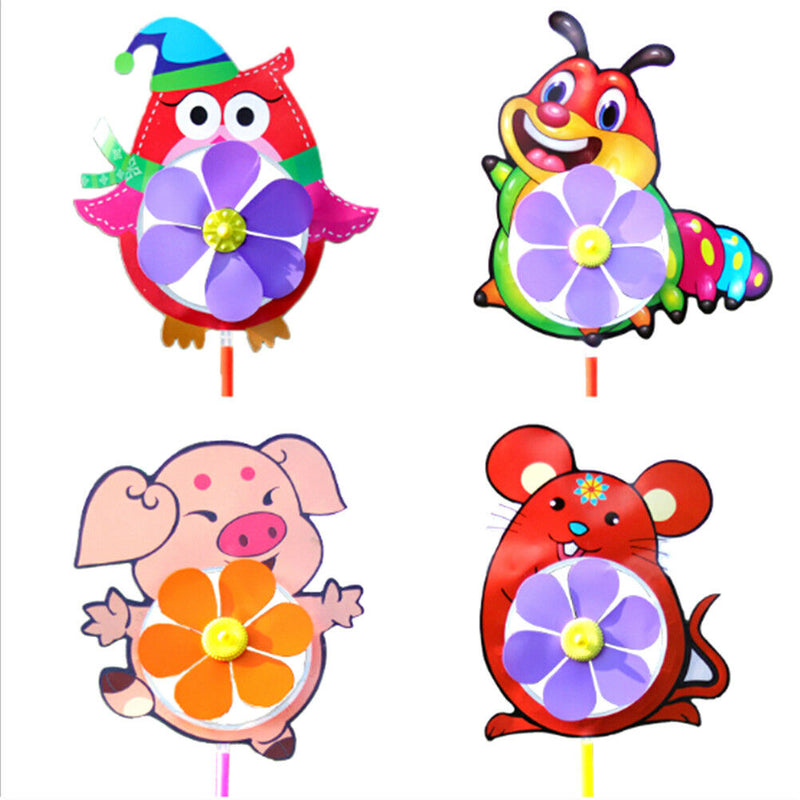 Plastic Wind Spinner Windmill Cute Cartoon Animals Kids Outdoor Toys 3C