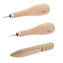3pcs 4/5-6mm Steel Awl & Wooden Trimming polished Tool for Handmade Leather