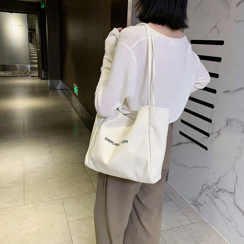 Fashion Large Capacity Shoulder Bag Canvas Handbag Shopping Totes (White)
