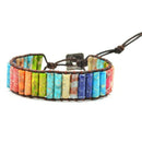 Chakra Bracelet Jewelry Handmade Color Natural Stone Tube Beads Leather Wra Q7S1