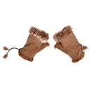 Women Pair Faux Fur Trim Wrist Warmer Fingerless Gloves U9H5