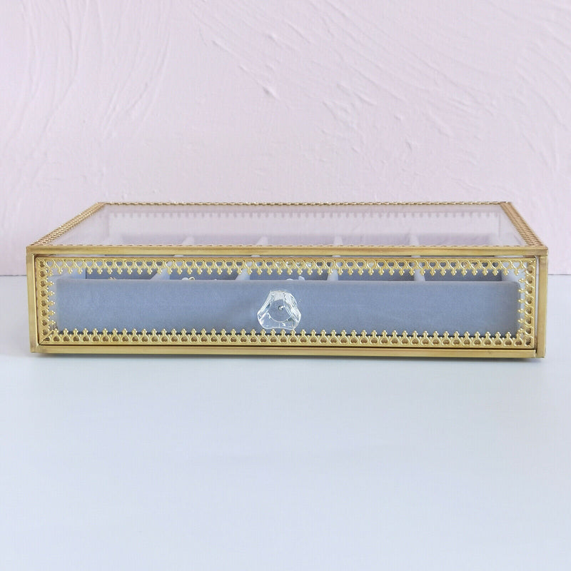 Glass Lidded Jewelry Box Bracelet Keepsake Decorative Display Tray Clear Box