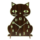 Night Light Cat Bracket Wall Clocks Battery Operated, Walnut Color Wood Silent
