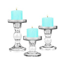 Clear Glass Candle Holders Set Of 3 for Pillar Taper and Tealight Candles,