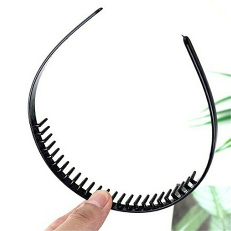 1pc Unisex Plastic Headband with Non-Slip Teeth Comb Black DIY Hair Styling Hoop