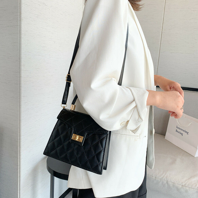 Lattice Pattern PU Women Shoulder Bags Elegant Crossbody Handbags (Black)