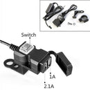 Waterproof Dual USB 12V Motorcycle Handlebar Charger Socket w Switch & Mou FT