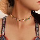 Women Boho Multicolor Beads Necklace Doublelayer Clavicle Choker Charm JewelryJR