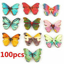 100Pcs Mixed Butterfly Shape Wooden Sewing Mend Scrapbooking DIY Buttons 2 Holes