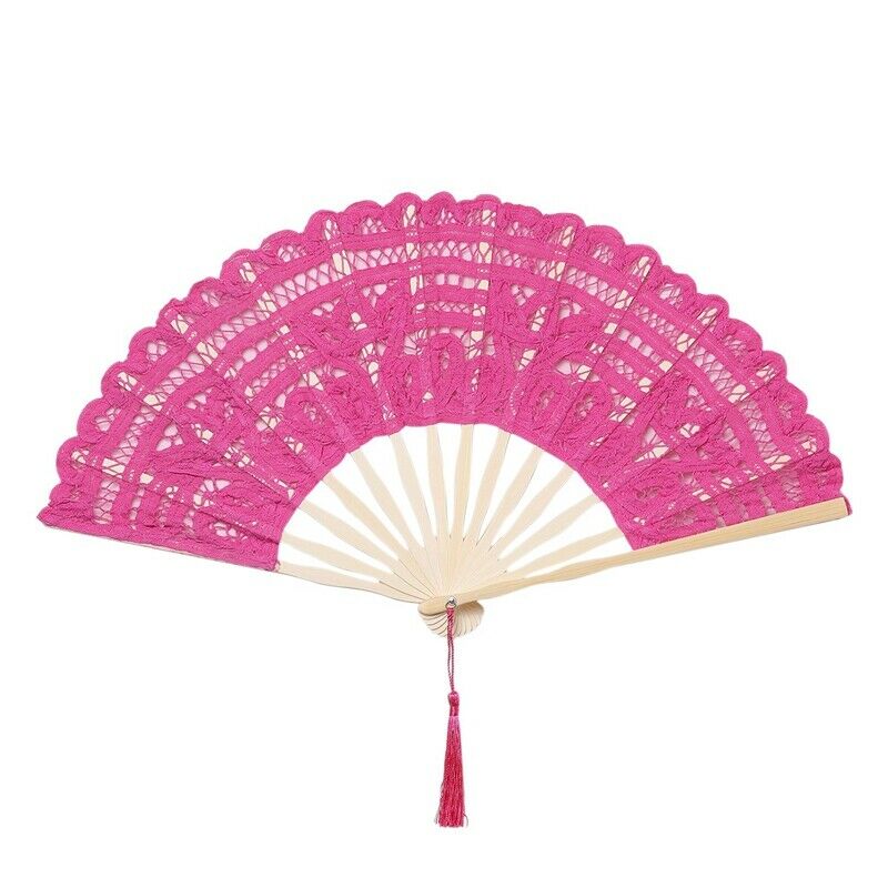 Lace Folding Handheld Fan Embroidered Bridal Hand Fan with Bamboo Staves forV4F6
