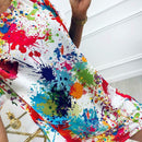 Summer O-neck Short Sleeve Women Dress Casual Floral Dresses (White L) A