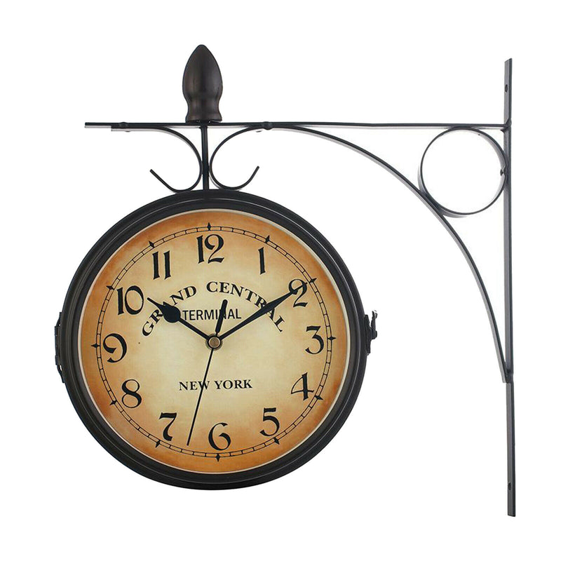 Garden Wall Station Clock Ornament Double Sided Bracket Swivels Clock