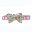 Pet Puppy Cat Dog Collar Pink PU Leather Adjustable Rhinestone Bow Neck Strap
