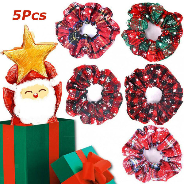 5 Pieces Christmas Scrunchies Elastic Bobbles Hair Bands Scrunchy Hair Ropes
