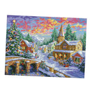 Stamped Cross Stitch Kits With Printed Pattern - Winter Village, for Embroidery