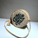 Round Women Straw Bags Leaves Rattan Woven Beach Shoulder Bags Ladies Cossb