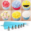 1Set Fondant Cake Decorating Tools 6x Stainless Steel Nozzle +1x Pastry Bag E8J2