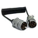 7 Pin Metal Trailer Plugs w/curly 1.5M extension Cable Lead Male To Male Caravan