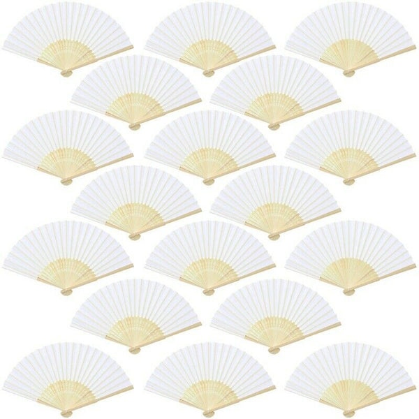 18 Pieces White Handheld Fans Cloth Fans Bamboo Folding Fans For Wedding De G1W6