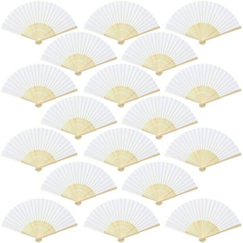 18 Pieces White Handheld Fans Cloth Fans Bamboo Folding Fans For Wedding De G1W6