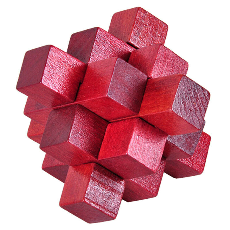 Wooden Red Nine Pass Lock Logic Puzzle Burr Puzzles Brain Teaser Intellectu F2U4
