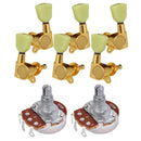 6 Pcs Left Right Tuning Key Tuner A250K Audio Volume Tone Pot for Guitar
