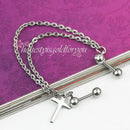 316L Surgical Steel Barbell Earring Cross Double Chain Ear Cuff Stud Pi YPB