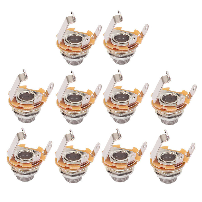 Set 10PCS 6.35mm 1/4" Mono Jacks Electric Guitar Spare Plug Sockets Nickle