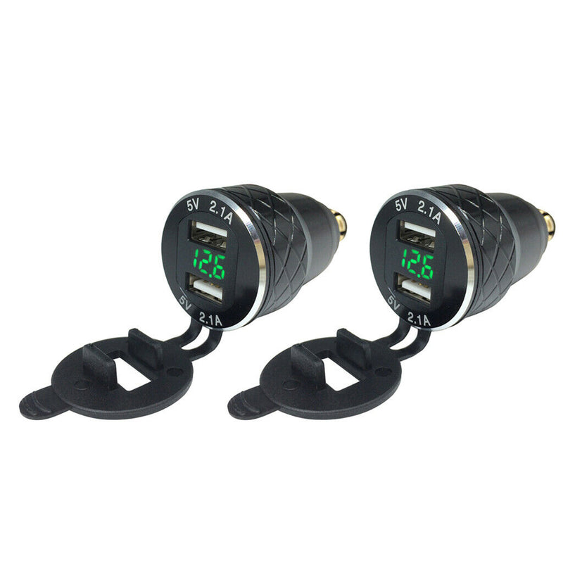 2x Motorcycle Scooter Double USB Charger DIN Socket Voltmeter For BMW F800 F650
