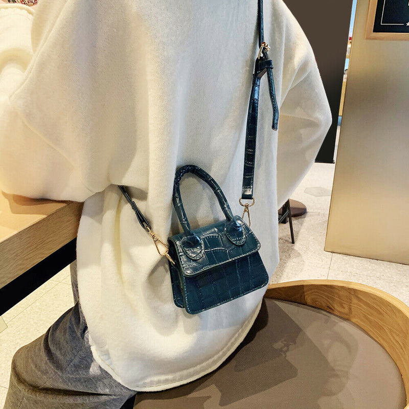 Retro Leather Women Shoulder Tote Bags Solid Mini Crossbody Handbag (Blue)