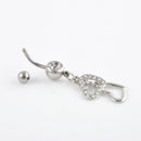 Fashion Stainless Steel Double Love Heart Crystal Dangle Belly Bar Navel Ring