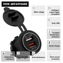 DC 12-24V Waterproof Dual USB Port Charger Quick Charge 3.0 LED Red