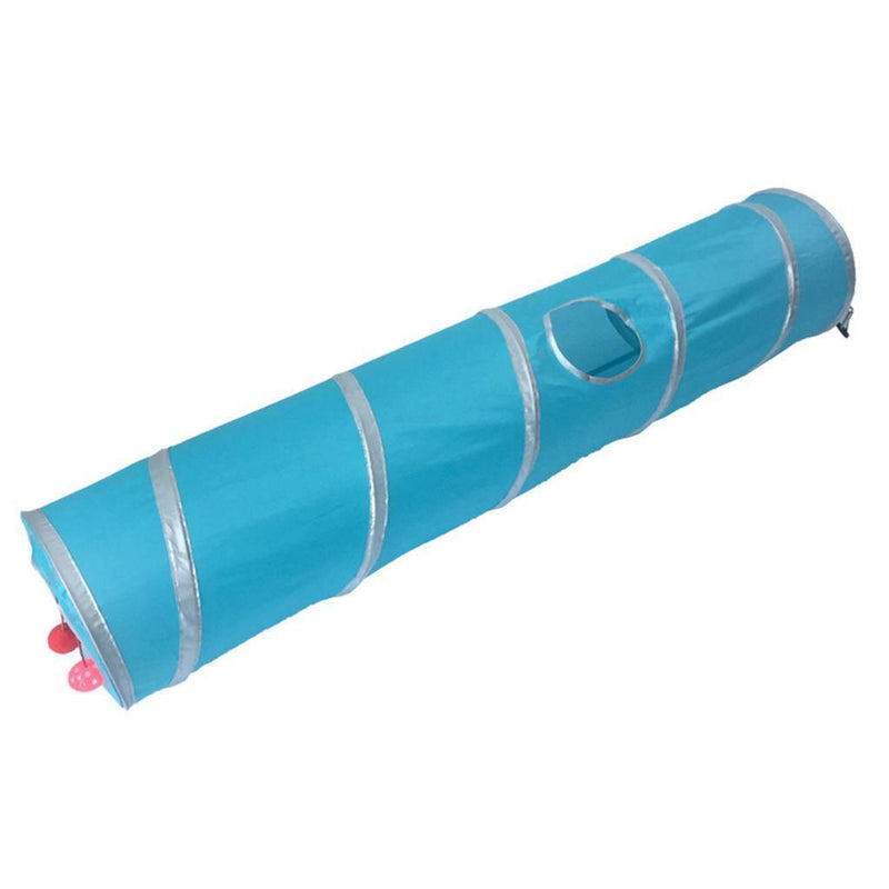 Foldable Cat Tunnel Cat Tent Cloth Two Suspend Balls for Kitten Fun Blue