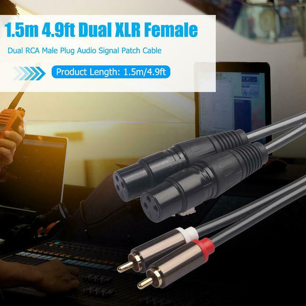 1.5m 4.9ft Dual XLR Female to Dual RCA Male Plug Audio Signal Patch Cable #gib