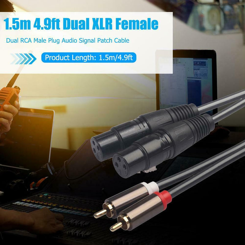 1.5m 4.9ft Dual XLR Female to Dual RCA Male Plug Audio Signal Patch Cable