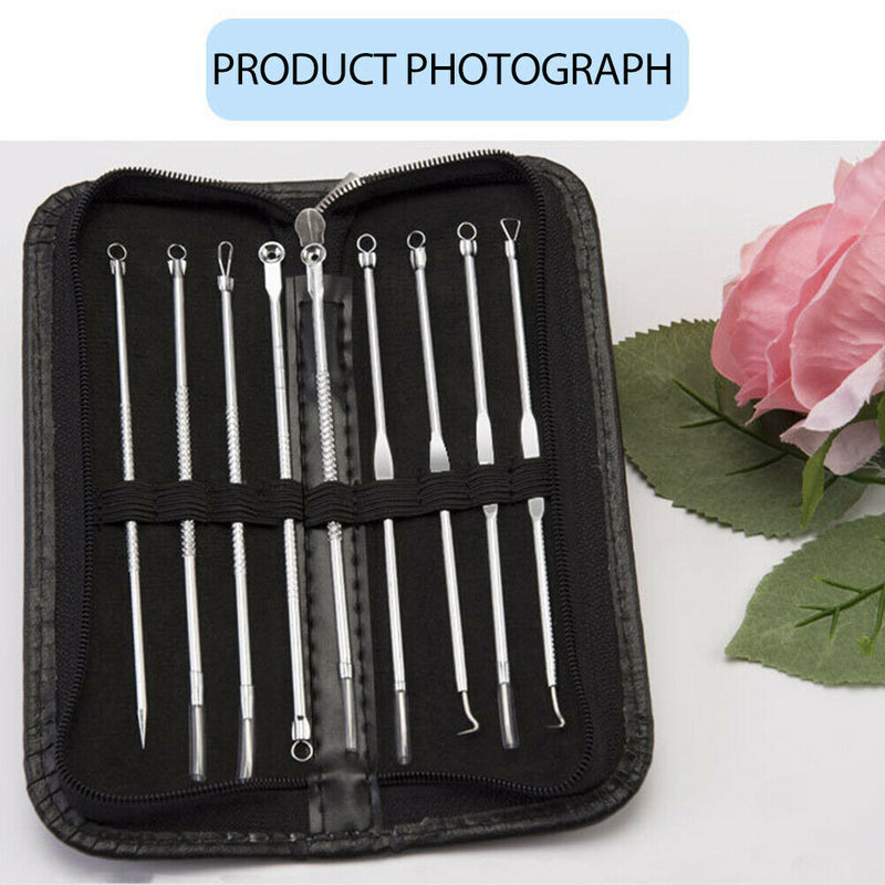 9pcs Stainless Steel Pimple Acne Extractor Blackhead Remover Needles Set