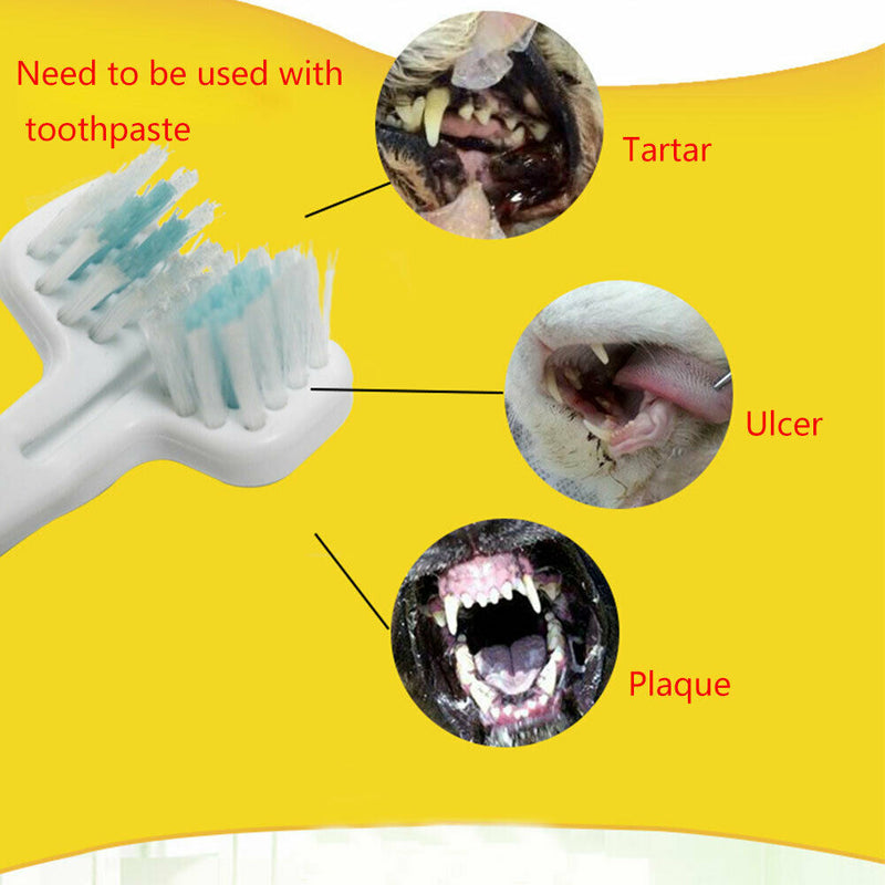 Dental Double Heads Teeth Brushing Pet Toothbrush Cats Dogs Long Handle Mouth