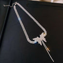 Butterfly Rhinestone Necklace Women Tassel Long Choker Party Neck Jewelry