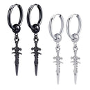 4PC Stainless Steel Long Dangle Earclip Cross Spike Huggie Hoop Men & Women