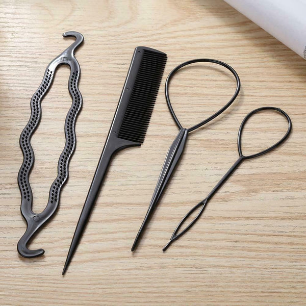 4pcs Hair Styling Tools Ponytail Braider Hair Bun Maker Plastic Loop (2) A#S