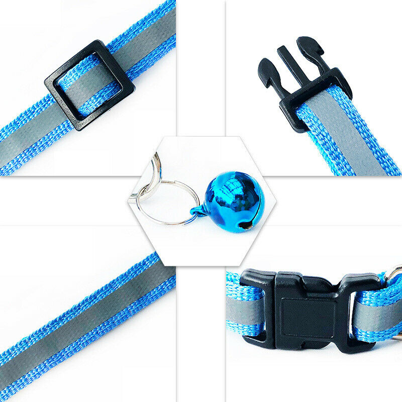Adjustable Reflective Pet Collar Safety Release Buckle with Bell for Cat Do R3F9