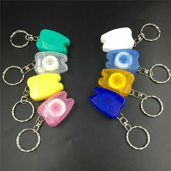 5Pcs Dental Oral Health Hygiene Floss Key Ring Keychain Random Colourful 15M
