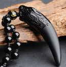 High Level Natural Black And Ice Obsidian Pendant Necklace Wolf Tooth Amulets