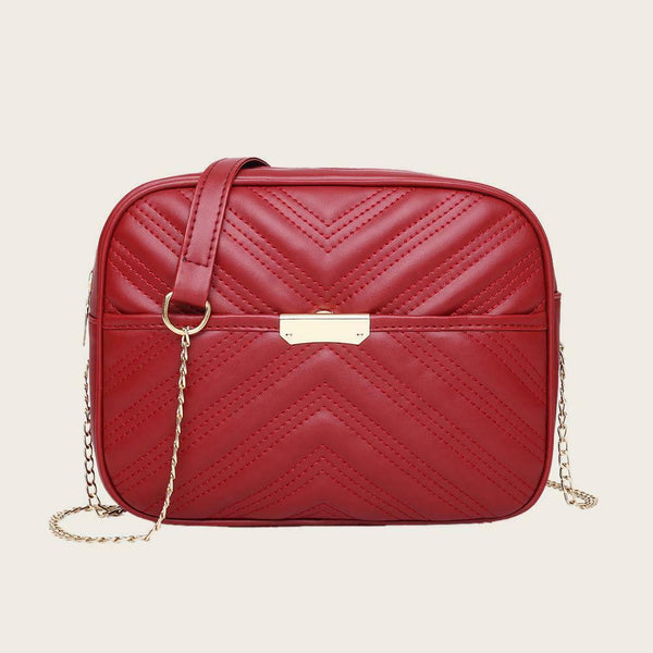 Women Simple Leather Crossbody Bag Chain Shoulder Messenger Handbag (Red) A#S