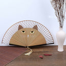 Summer Bamboo Folding Fan Hand Held Cartoon Cat Baking Varnish Fan Pocket Gif Kw